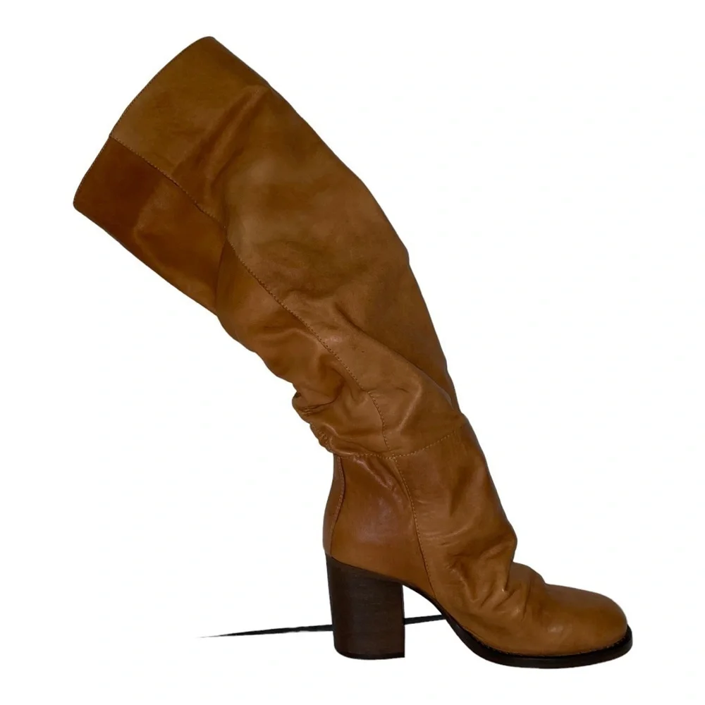 Free‎ People Elle Tall Tan Knee High Leather Women 6 Pull-On Slouchy Boot NEW